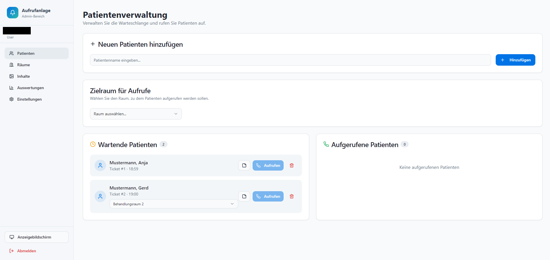 Aufrufanlage – Wartende verwalten