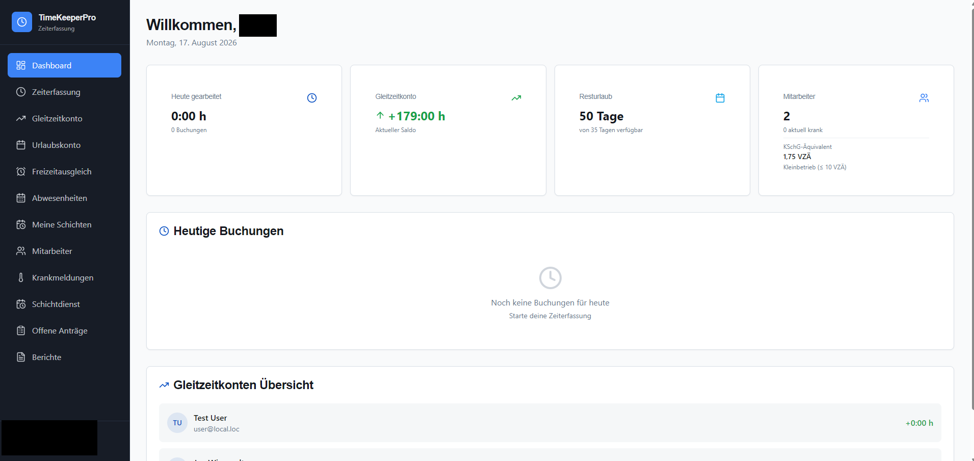 TimeKeeper Pro – Dashboard